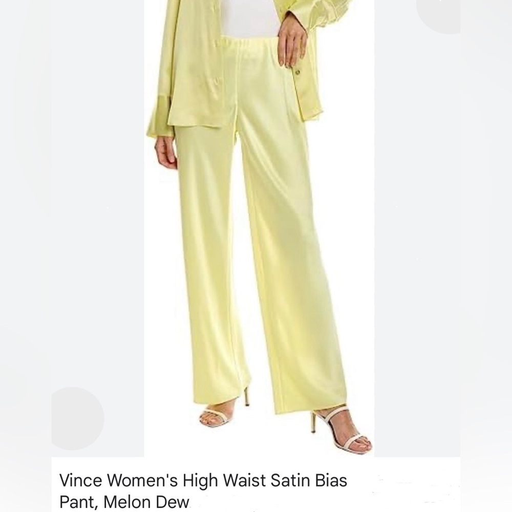 VINCE Limencello Yellow Satin Wide Leg Pants Trousers
